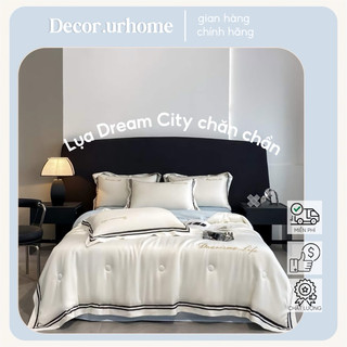 Lụa| Bộ ga gối 4 món Dreaam City chăn lồng sẵn ruột chất liệu lụa lạnh, không nhăn, mùa sắc trẻ trung, nhã nhặn