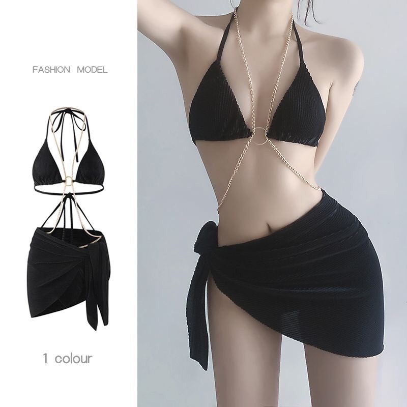 Set bộ đồ bơi bikini ba mảnh màu đen quây buộc sexy gợi cảm thời trang mùa hè đi bơi đi biển xu hướng Hàn Quốc BKN11