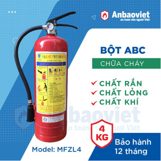 Bình chữa cháy bột ABC 4kg. Model: MFZL4 phù hợp cho gia đình, quán ăn, shop, spa  tiêu chuẩn  PCCC