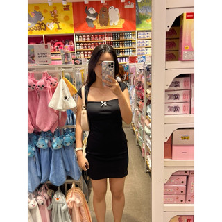 ( morningdudu) Đầm thun gân vai chéo- Ellie Dress
