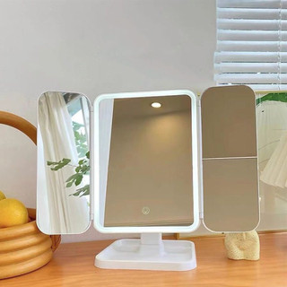 Gương để bàn trang điểm đèn led 3 chế độ ánh sáng Led trang điểm gương ba mặt gấp Chạm vào cảm ứng Có thể sạc lại-BMS
