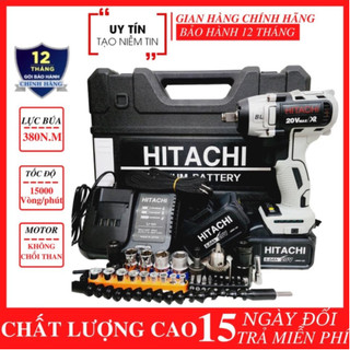 Máy siết bulong hitachi 20v - máy bắn bulong không chổi than - 2 pin 10 cell tặng kèm bộ phụ kiện đầy đủ