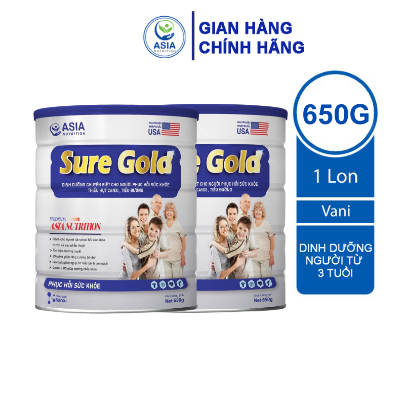 Combo 2 hộp sữa dinh dưỡng Sure Gold Premium chính hãng ASIA NUTRTION 650g nguyên liệu nhập khẩu USA cung cấp dinh dưỡng