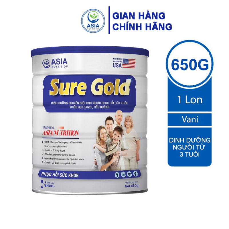 Sữa dinh dưỡng Sure Gold Nutrition Premium chính hãng ASIA NUTRTION 650g nguyên liệu nhập khẩu USA cung cấp dinh dưỡng