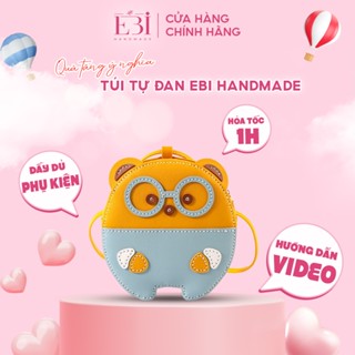 Túi Handmade tự đan EBI HANDMADE da Pu hình gấu đeo kính ngây thơ, ngộ nghĩnh - ES15