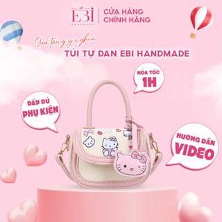 Túi xách nữ EBI HANDMADE tự đan da Pu họa tiết hoạt hình mèo Hello Kitty cute thủ công DIY làm quà tặng bạn gái - ES150