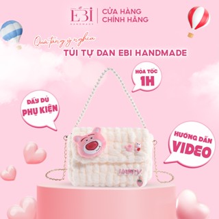 Túi tự đan gấu dâu EBI HANDMADE bằng len bông bi mềm mịn phối charm Lotso dễ thương quà tặng bạn gái đầy ý nghĩa - ES151