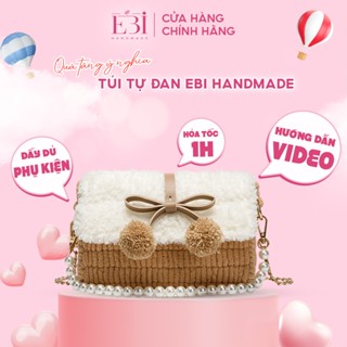 [Có video hướng dẫn] Túi len tự đan EBI HANDMADE phối màu mác trái Pom Pom DIY cute làm quà tặng bạn gái - ES22