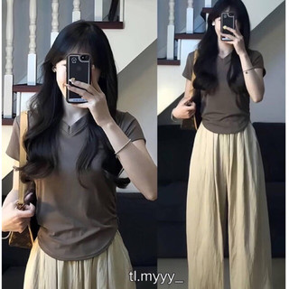 Áo nữ cổ tim chất thun cotton basic dễ phối đồ A184