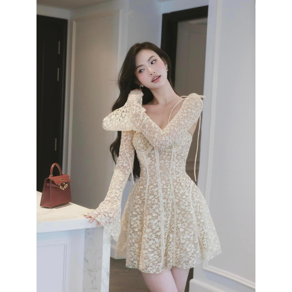 Đầm Ren Tay Loe Tiểu Thư Dự Tiệc, Dạo Phố Tùng Xòe Siêu Xinh