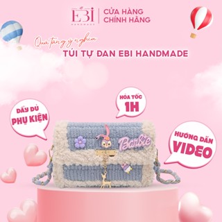 Túi tự đan EBI HANDMADE len viền xù mác nai mix hình charm thỏ barbie ngộ nghĩnh cute làm quà tặng bạn gái - ES57