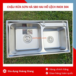 Chậu rửa chén bát 2 hố lệch Sơn Hà S80 inox 304 chính hãng - Bảo hành 5 năm