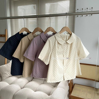Sơ mi cổ sen hoạ tiết chấm bi -LADY.Clothing