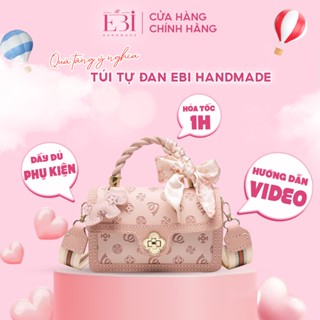  Túi xách EBI HANDMADE tự đan diy da Pu hoạ tiết dập nổi mẫu mới có viền khóa hình bông hoa 4 cánh sang trọng - ES66 
