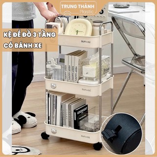 Kệ để đồ 3 tầng đựng đồ dùng có bánh xe Trung Thành Plastic