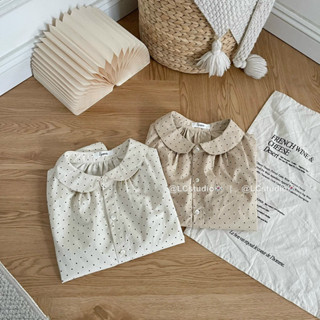 Sơ mi cổ sen hoạ tiết chấm bi - huyen Clothing