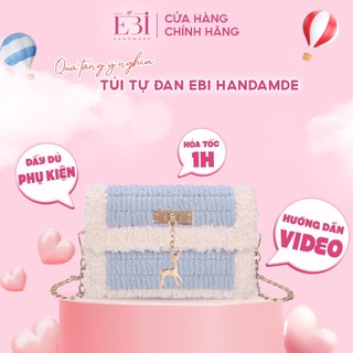  Túi tự đan EBI HANDMADE viền xù màu be mác Nai bằng len phối màu sành điệu nguyên set phụ kiện - ES99 