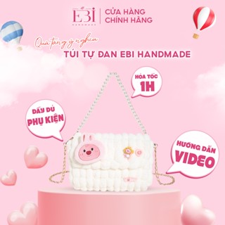 Túi tự đan EBI HANDMADE bằng len bông bi mềm mịn form nhỏ mix charm Hải Ly Loopy, quà tặng bạn gái đầy ý nghĩa - ES122