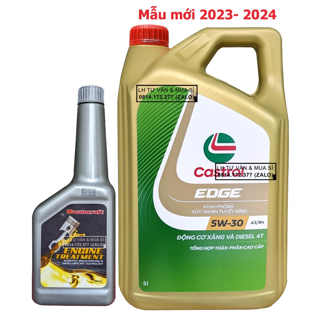 ( Giá KM ) Combo Dầu Nhớt 100% Tổng Hợp Ô-tô Castrol Magnatec EDGE 5w30 ( 5L ) + Phụ Gia Nano Nâng Cấp Nhớt 350ml