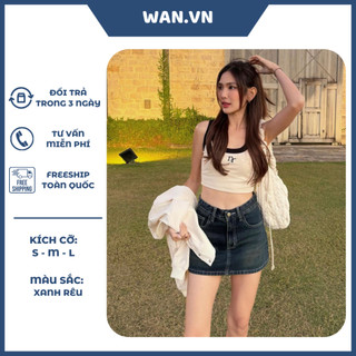 Chân váy bò ngắn chữ a, chân váy jean wan tôn dáng, quần giả váy chữ a basic