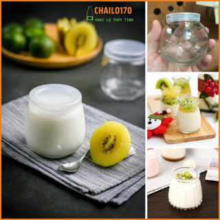 Hũ thủy tinh nắp nhựa 100ml -200ml, hũ sữa chua kẻ, sữa chua béo, hũ sữa chua bóng, pudding, hũ sữa chua cao chailo170