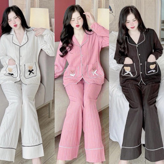 BỘ NGỦ GẤU  py07 - Bộ Pyjama xốp gân phong cách nhẹ nhàng