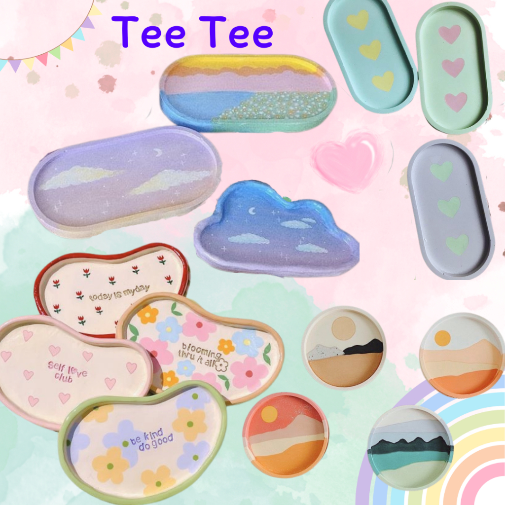 Khay tô màu Decor, đĩa tự trang trí, khay đĩa thạch cao, tô tượng thạch cao Tee Tee ( chưa kèm màu v