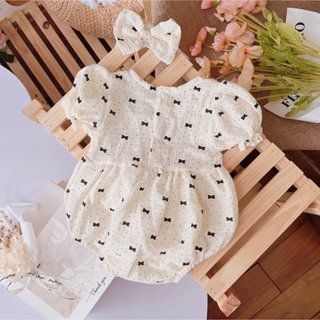 Body xô màu kem nơ đen cho trẻ sơ sinh, bé gái đầy tháng thôi nôi