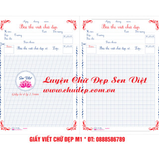 Giấy bài thi chữ đẹp M1 (mặt ô li đứng/ mặt đường kẻ nghiêng )