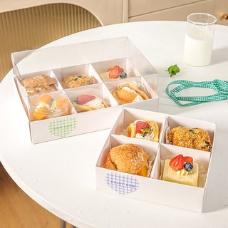 Hộp giấy 4 ô, 6 ô to nắp mika đựng bánh tươi, cốc bánh lạnh