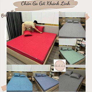 Bộ ga giường chần bông phi lụa mềm mịn nhập khẩu cao cấp freeship, bọc đệm đầy đủ kích thước ga gối phi lụa trần trám