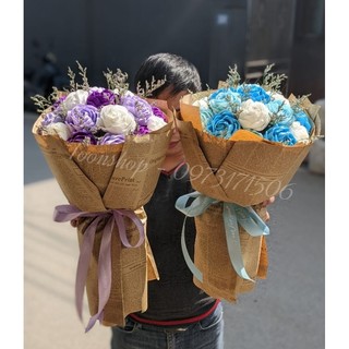 Bó hoa giấy nhún 35 bông bó tròn kèm hoa sao khô cực xinh