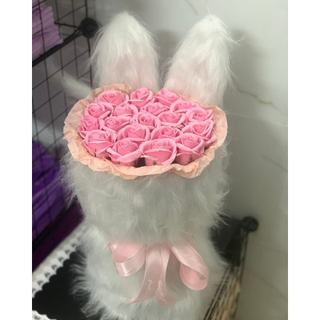 Hoa sáp tai thỏ 11 bông (cao 35cm rộng 17cm tặng túi, đèn nháy, thiệp) quà tặng ý nghĩa người thân, gia đình, 14/2 8/3