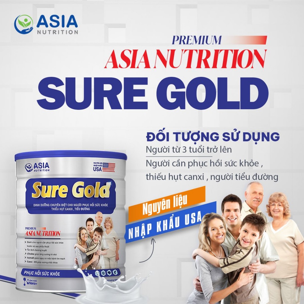 Combo 3 hộp sữa dinh dưỡng Sure Gold Premium chính hãng ASIA NUTRTION 650g nguyên liệu nhập khẩu USA cung cấp dinh dưỡng