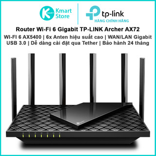Router wifi 6 ax5400 tp-link archer ax72 | băng tần kép | wan/lan gigabit | 6*anten phủ sóng rộng | bảo hành 24 tháng