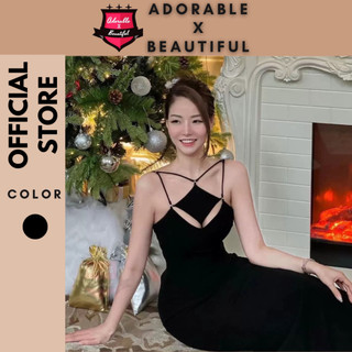 [Ảnh Thật] Đầm 2 Dây Đen Co Giãn Form Midi Đi Tiệc, Váy Dự Tiệc 2 Dây Kiểu Cắt Xẻ Tam Giác [AdorablexBeautiful]