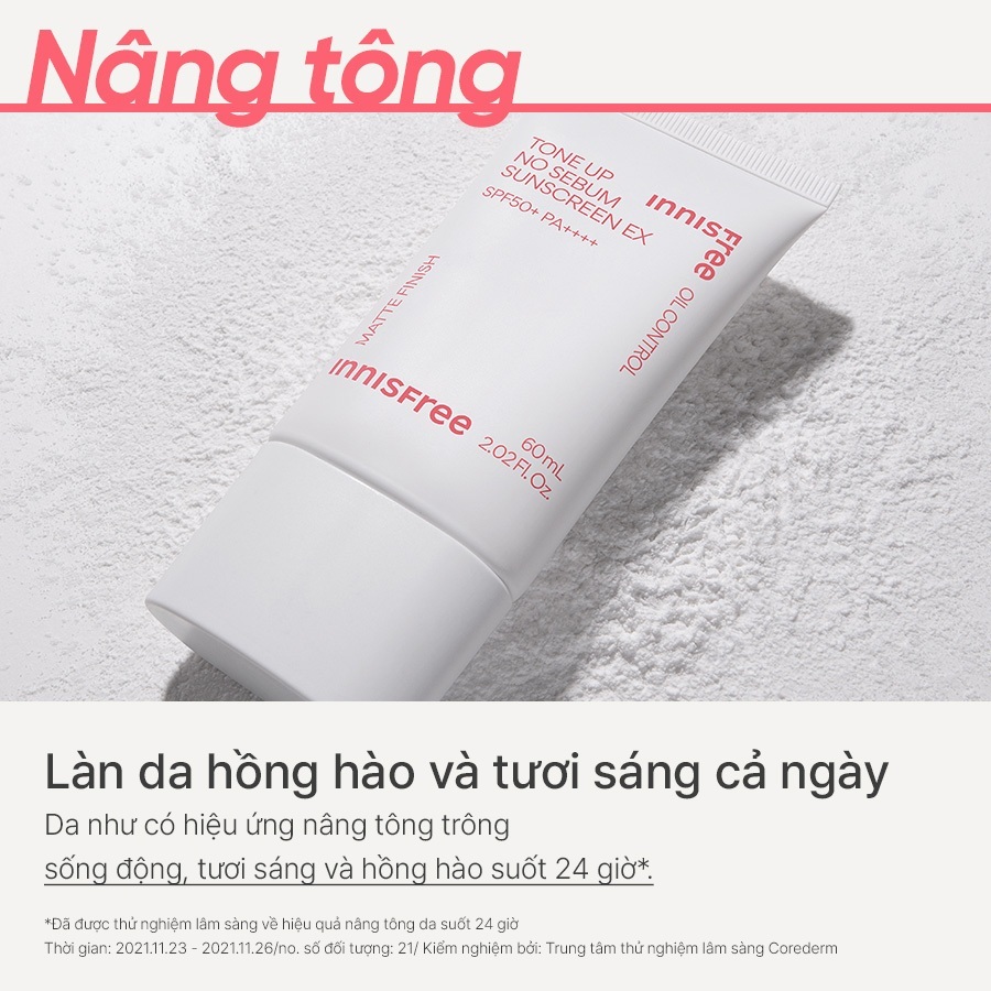 Kem chống nắng nâng tông kiềm dầu Innisfree Tone Up No Sebum Sunscreen EX SPF 50+ PA++++ 60 mL Mẫu mới nhất