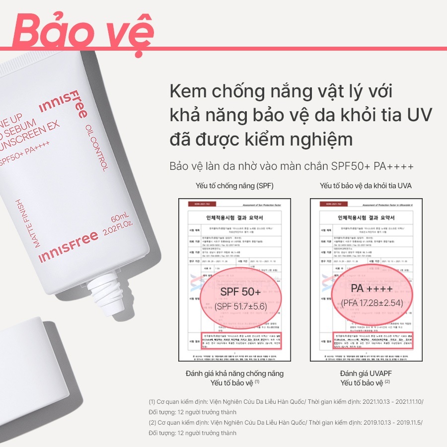Kem chống nắng nâng tông kiềm dầu Innisfree Tone Up No Sebum Sunscreen EX SPF 50+ PA++++ 60 mL Mẫu mới nhất