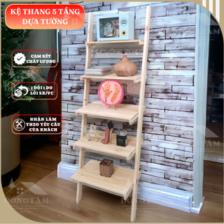 Kệ gỗ kệ gỗ 5 tầng để đồ decor thiết kế dựa tường gỗ thông xưởng gỗ đồng tâm kích thước 49x29x150