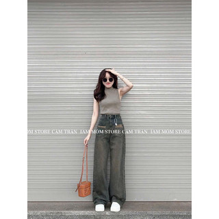 Quần jean nữ ống suông túi mix màu