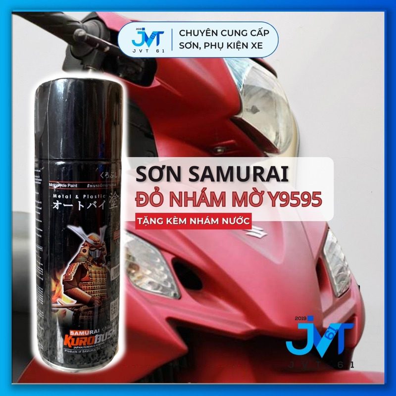 Sơn xịt Samurai Y9595 đỏ mờ/nhám 400ml - Nên sơn trên nền bạc 124 để ra màu chuẩn