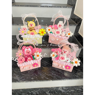 Giỏ hoa gấu bông Loopy, Lotso mix gấu hoa mini Tien’s flower