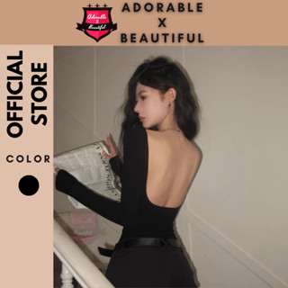 [Ảnh thật] B5.5 Bodysuit Tay Dài Thun Đen Hàng Nhập, Áo Liền Quần Cổ Tròn Hở Lưng Gợi Cảm Y2k  [AdorablexBeautiful]