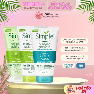 Sữa rửa mặt dạng gel simple lành tính sạch thoáng dành cho da nhạy cảm kind to skin refreshing facial wash 150ml