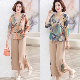 Bộ đồ trung niên cho mẹ lụa mango phối ren