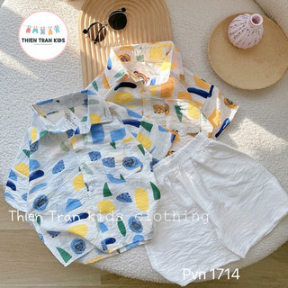 Set đồ bé trai, bộ đũi cộc tay đi biển đi chơi chất siêu mát cho bé 8-30kg