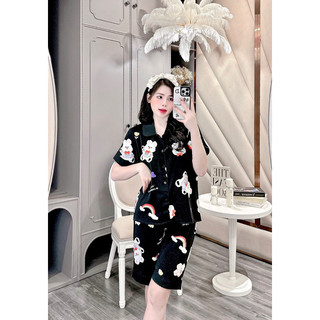 Bộ pijama bộ mặc nhà cổ sen tay ngắn quần lửng chất lụa mango mịn mát freesize 40-60kg - CHUN'S SLEEPWEAR