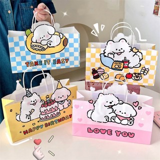 Túi Giấy Đựng Quà Sinh Nhật Giáng Sinh Ngày Lễ Có Quai Xách Dạng Ngang Caro Túi Gói Hàng Dễ Thương