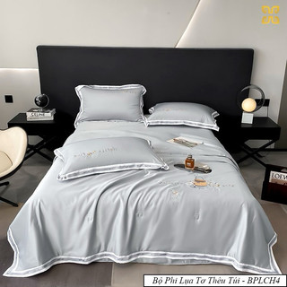 Bộ chăn ga gối lụa chăn trần bông mềm mại sang trọng.chăn ga gối lụa 4 món