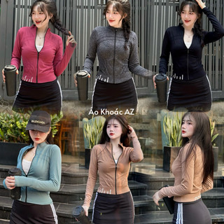 [36-63kg] Áo Khoác Thể Thao Nữ Form CropTop Ôm Body Vải Thun Dệt Kim Quảng Châu [Ko Nón - LA]. Áo Khoác Nữ Tập Gym, Yoga